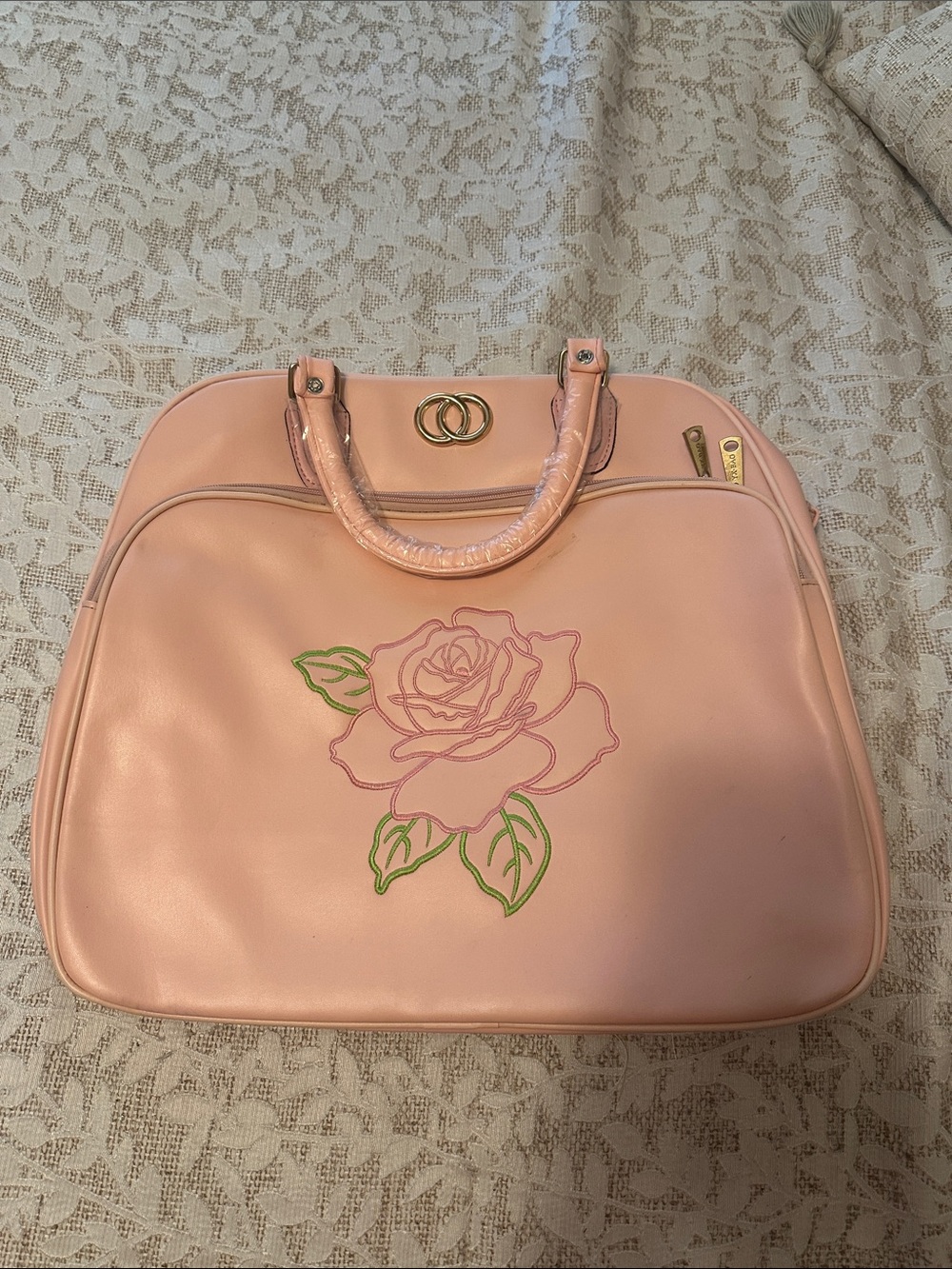 Stylish Pink Rose Tote with Gold Accent Hardware